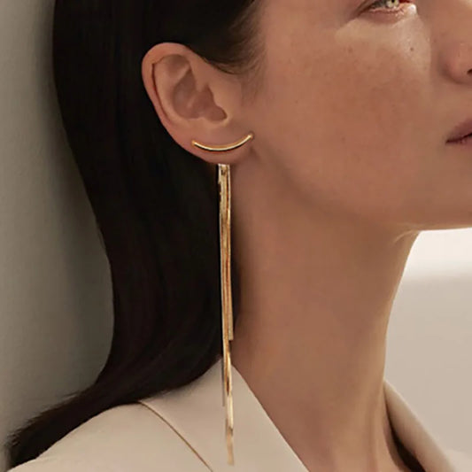 LATS 2022 Korean Vintage Glossy Arc Bar Long Thread Tassel Drop Earrings for Women Geometric Fashion Jewelry Hanging Pendientes