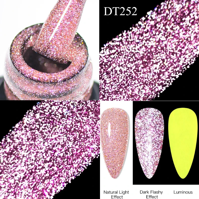 MEET ACROSS Sparkling Rose Pink Reflective Glitter Gel Nail Polish 7ML Nail Gel Manicure Semi Permanent UV LED Varnish Nail Art