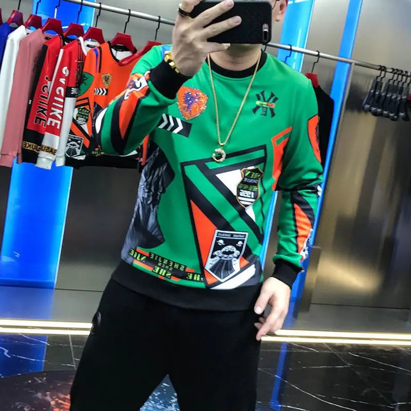 Stylish Youthful Vitality Letter T-shirts Spring Autumn Round Neck Men's Clothing Long Sleeve Casual Spliced Printed Pullovers