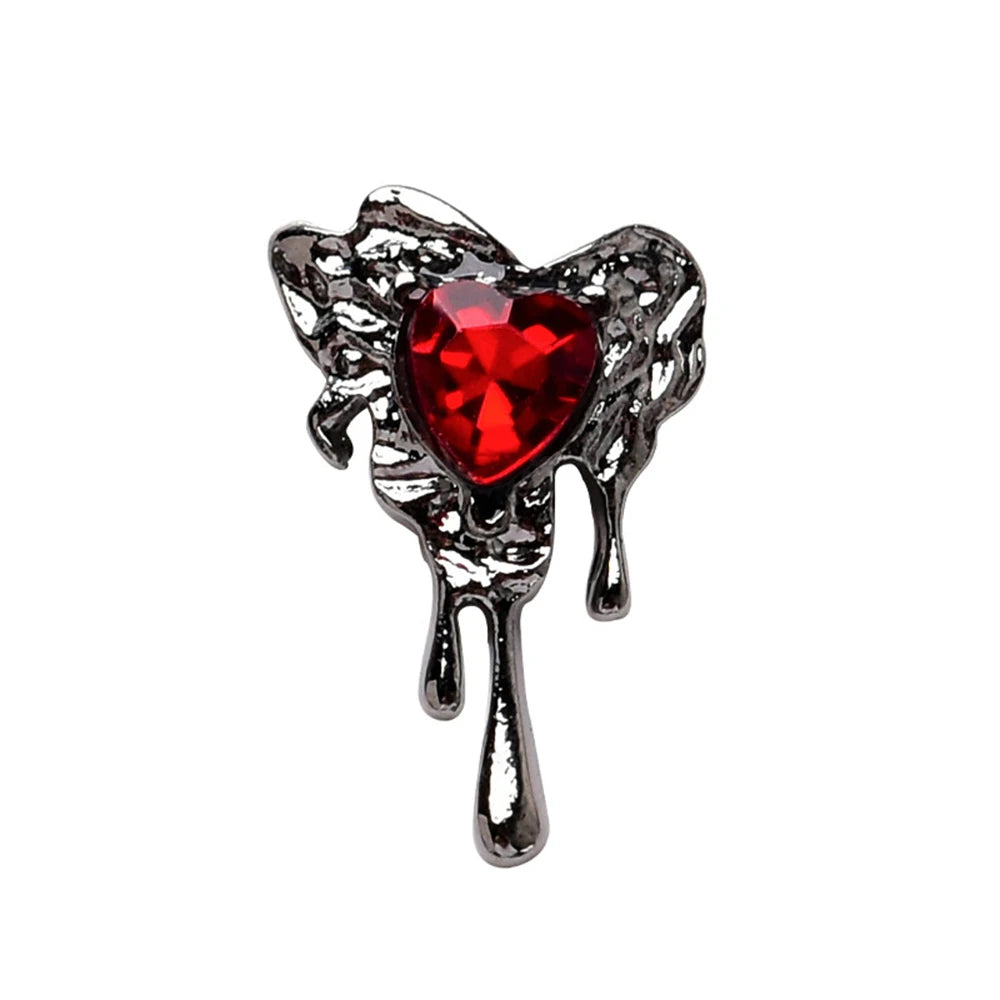 3 Pcs Dark Design Nail Charm Inlaid Diamond Darkness Punk Gothic Style Heart Zircon Nail Charm Black Accessories Decorations