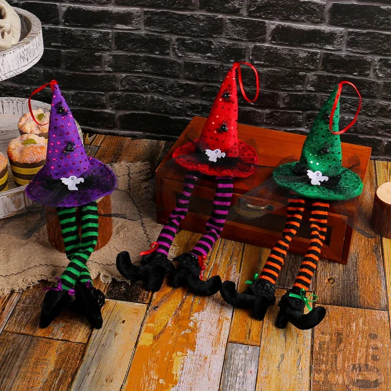 Halloween Witch Hat Long Leg Hanging Decoration Ghost Festival Striped Leg Decoration Halloween Glow Witch Hat Long Legs Pendant