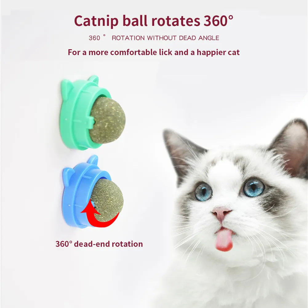 Catnip Wall Ball Cat Toys Pet Toys for Cats Clean Mouth Promote Digestion Kitten Candy Licking Snacks Mint Ball Cat Accessories