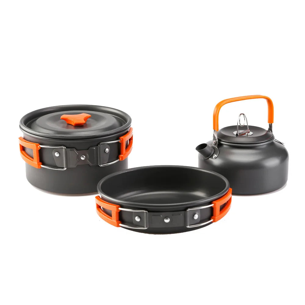 Camping Cookware Kit Outdoor Aluminum Lightweight Equipment Camping Cooking Kit For Traveling Trekking Hiking Supplies