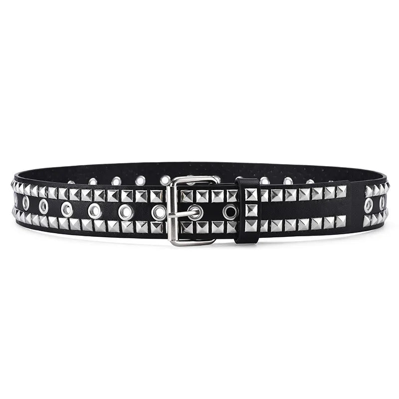 Metal Punk Rock Rivet Belt Punk PU Leather Belt Threads Studded Goth Belt with Pyramid Studs for Women Men