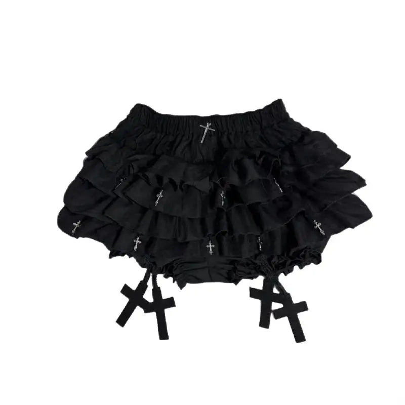 Y2k Dark Gothic Punk Black White Short Skirt Women Hot Chick Y2k Polka Dot Ruffle Cake Skirt Female Cute Chic Lolita Lace Skirts