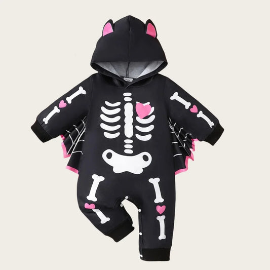 2024 Halloween Kids cosplay Costume Skull print Hooded Romper Batwing sleeve jumpsuit Toddler Baby jumpsuit