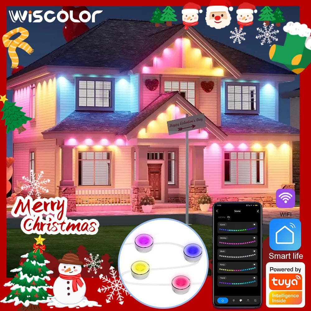 Wiscolor Smart WIFI RGBIC Eaves Lights Permanent Outdoor Lights Outdoor Waterproof Light Strings Support Alexa, Google Assistant