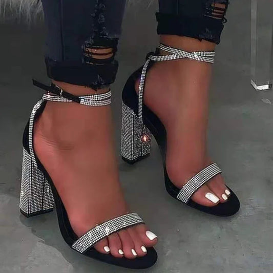 Women Rhinestone Heel Sandals Sexy Transparent High Heels Sandals Female New Summer Party Dress Shoes Ladies Pumps Plus Size 44