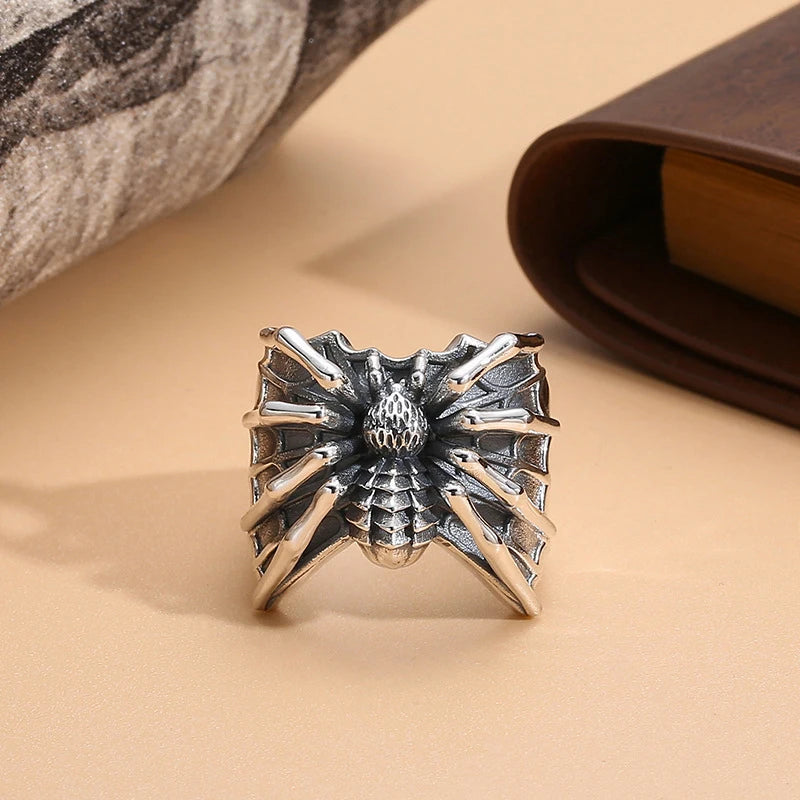 Fashion Vintage Domineering Gothic Spider Animal Ring For Men Antique Wide Opening Adjustable Ring Punk Jewelry Party Gift