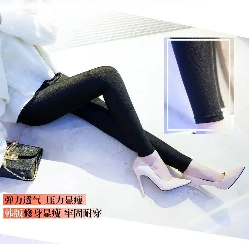 Leggings Fashion Solid Slim Pants Lady Leggings Casual Shiny Skinny Trousers Slim Thin Leggings Sexy Women Pants Fitness