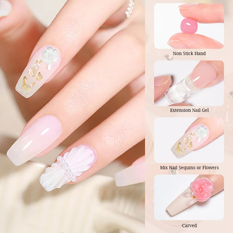 8ml Clear Non Stick Hand Solid Extension Nail Gel Polish Carving Flower Nail Art Building UV Gel Acrylic Varnish Manicure DIY