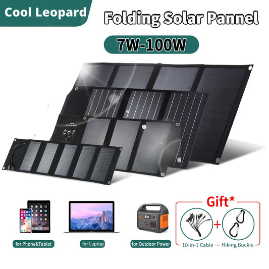 Foldable Solar Panel 7W/10W/21W/28W/30W/60W/100W Power Bank Charger USB For Cell Phone Camping Waterproof Emergency Power Supply