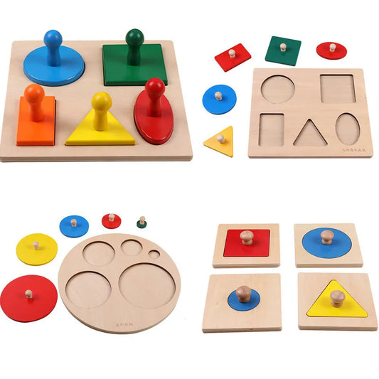 Montessori Puzzle Toys Wooden Geometric Shapes Sorting Math Colorful Preschool Learning Educational Game Baby Toddler Toys