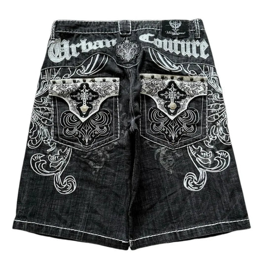 2025 American New Fashion Letter Embroidery Printing Casual Denim Shorts MenY2K Gothic Harajuku Popular Joker Denim Shorts