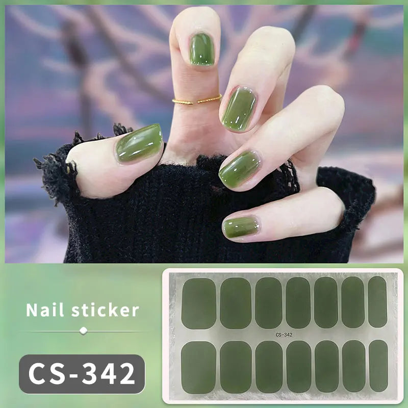 14/16Tips Fashion Gradient Nail Sticker Nail Art Stickers Self-Adhesive Simple Full Nail Wraps French DIY NAil Art Making