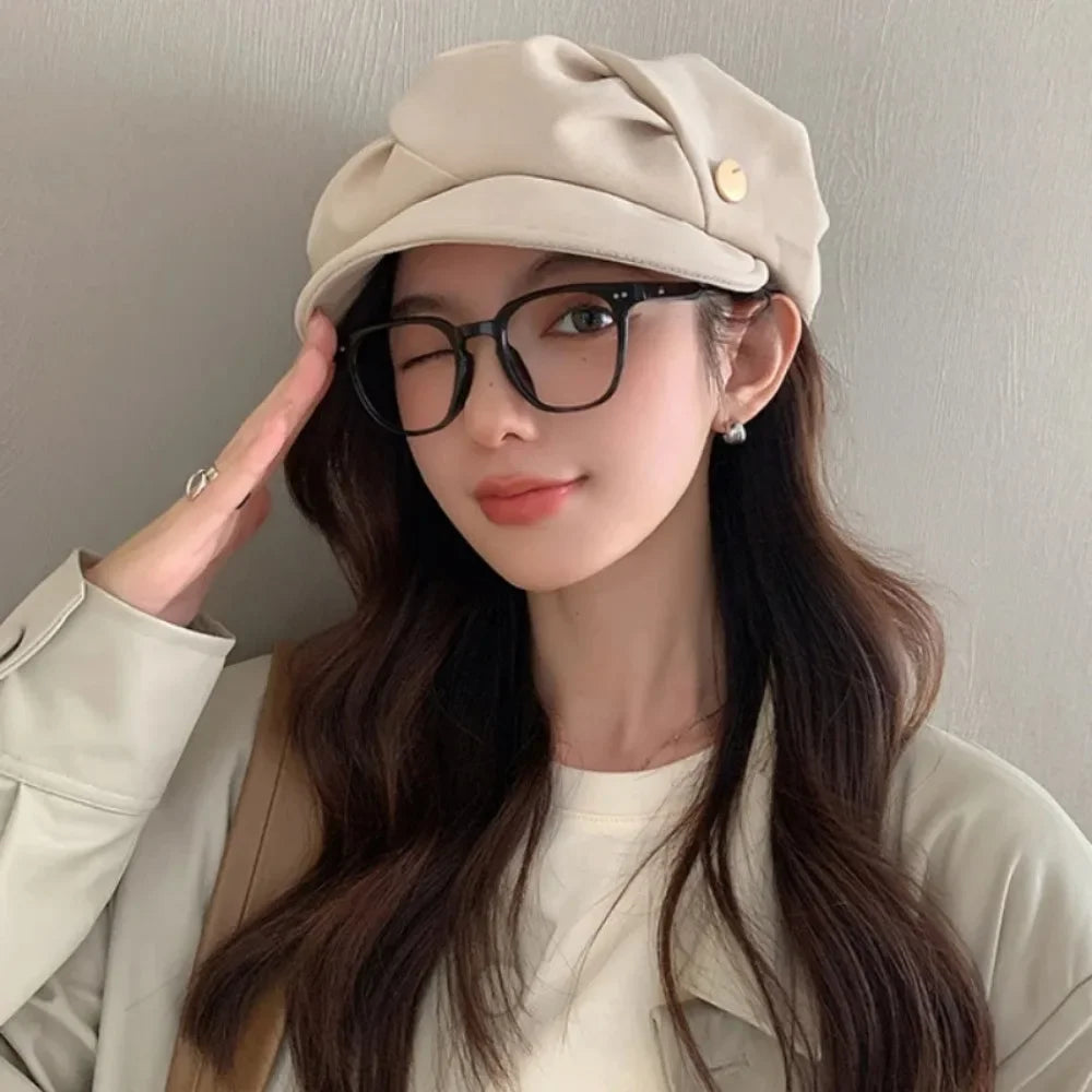 New Female Short Caps Ladies Pleated Berets Hats Spring Autumn Polyester Women Korean Fashion Gorros Para Hombres Boina Mujer