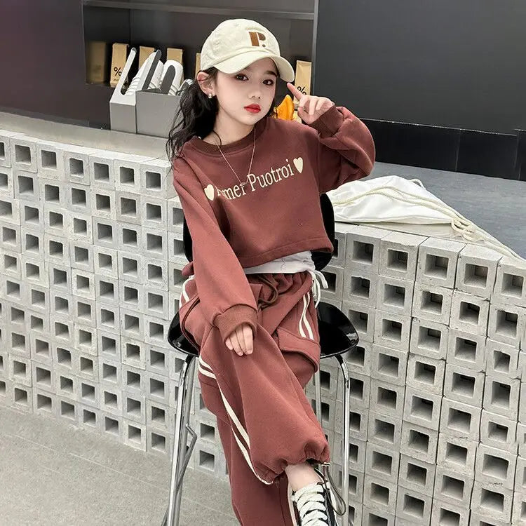 Girls New Autumn Spring Trendy Sweatshirt+Vest+Pants 3PCS Sports Suits 5-14 Years Teenage Kids Fashion Outfits Children Clothes