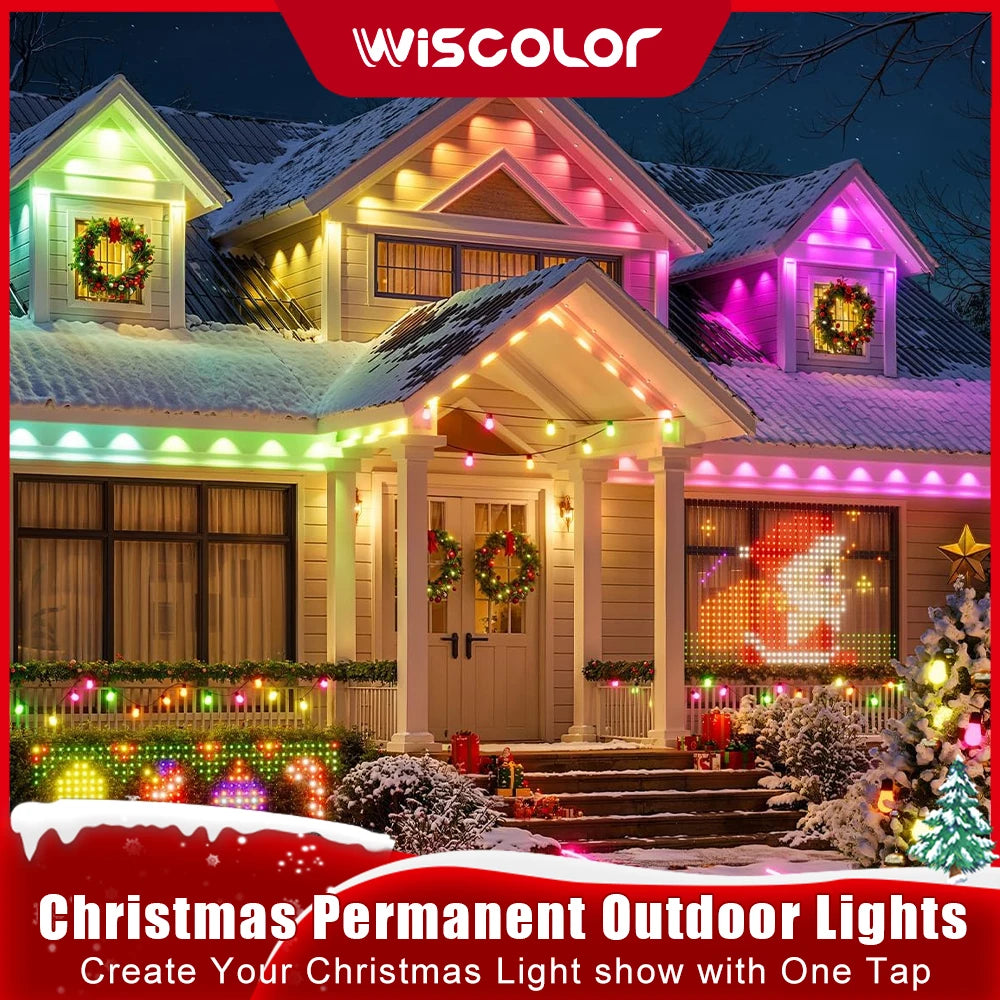 Wiscolor Smart WIFI RGBIC Eaves Lights Permanent Outdoor Lights Outdoor Waterproof Light Strings Support Alexa, Google Assistant