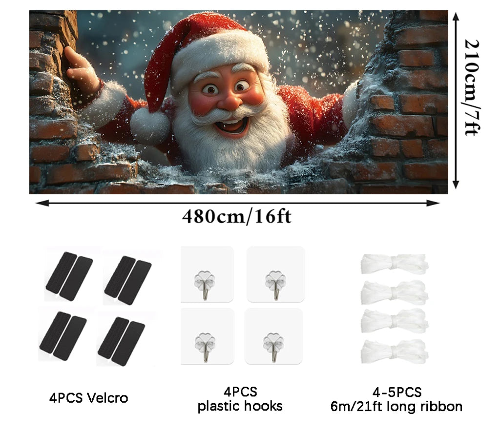 Christmas Santa Claus Garage Door Decoration Banner Large Outdoor Garage Backdrop Winter Christmas Decor Photography Background