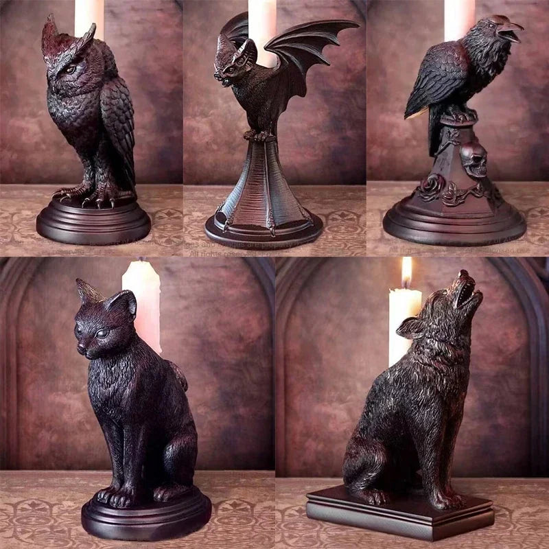 Animal Candlestick Retro Gothic Black Bat Wolf Leopard Crow Cat Halloween Fun Atmosphere Home Decoration Accessories