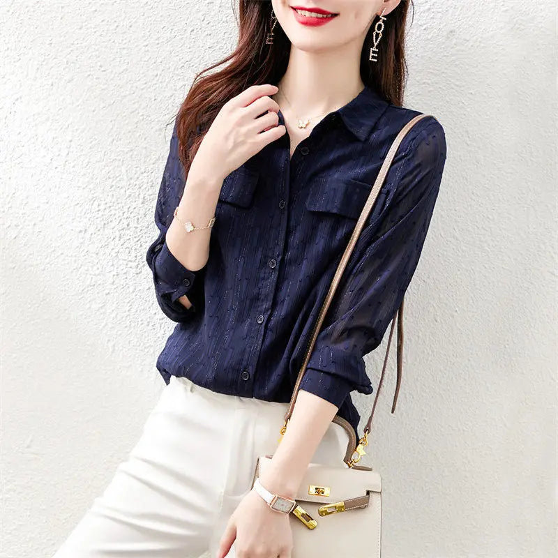 High-end Stylish Temperament Long Sleeved Shirt for Women's Spring Autumn Western Style Reducing Beautiful Shirt Casual Chic Top