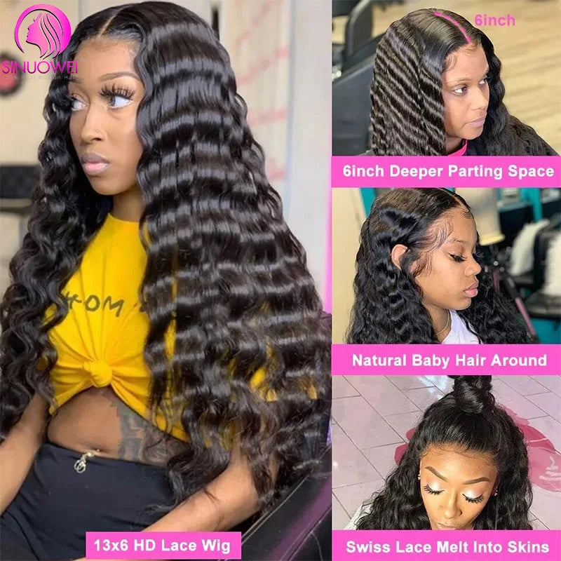 13x6 Loose Deep Wave Lace Front Wigs Human Hair Transparent Lace Front Wigs 200% Density Deep Wave Lace Frontal Wigs Pre Plucked