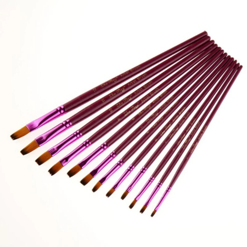 12pcs Paint Brushes Set Professional Paint Brush Round Pointed Tip Nylon Hair Acrylic Brush for Acrylic Watercolor Oil Painting