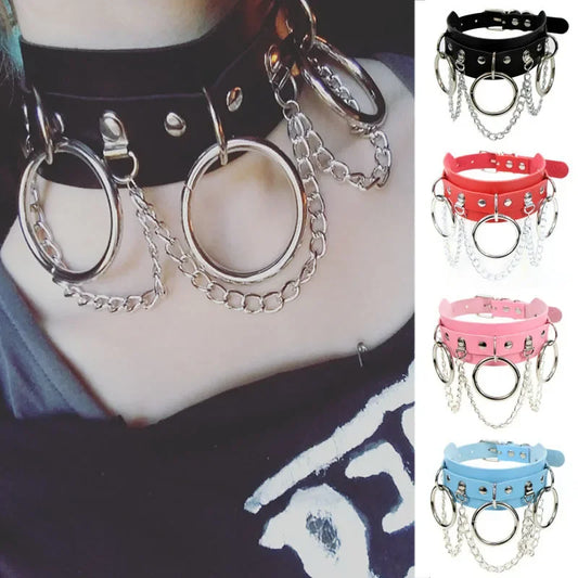 European and American style personalized punk street photo nightclub O-ring chain collarbone chain neck sleeve necklace