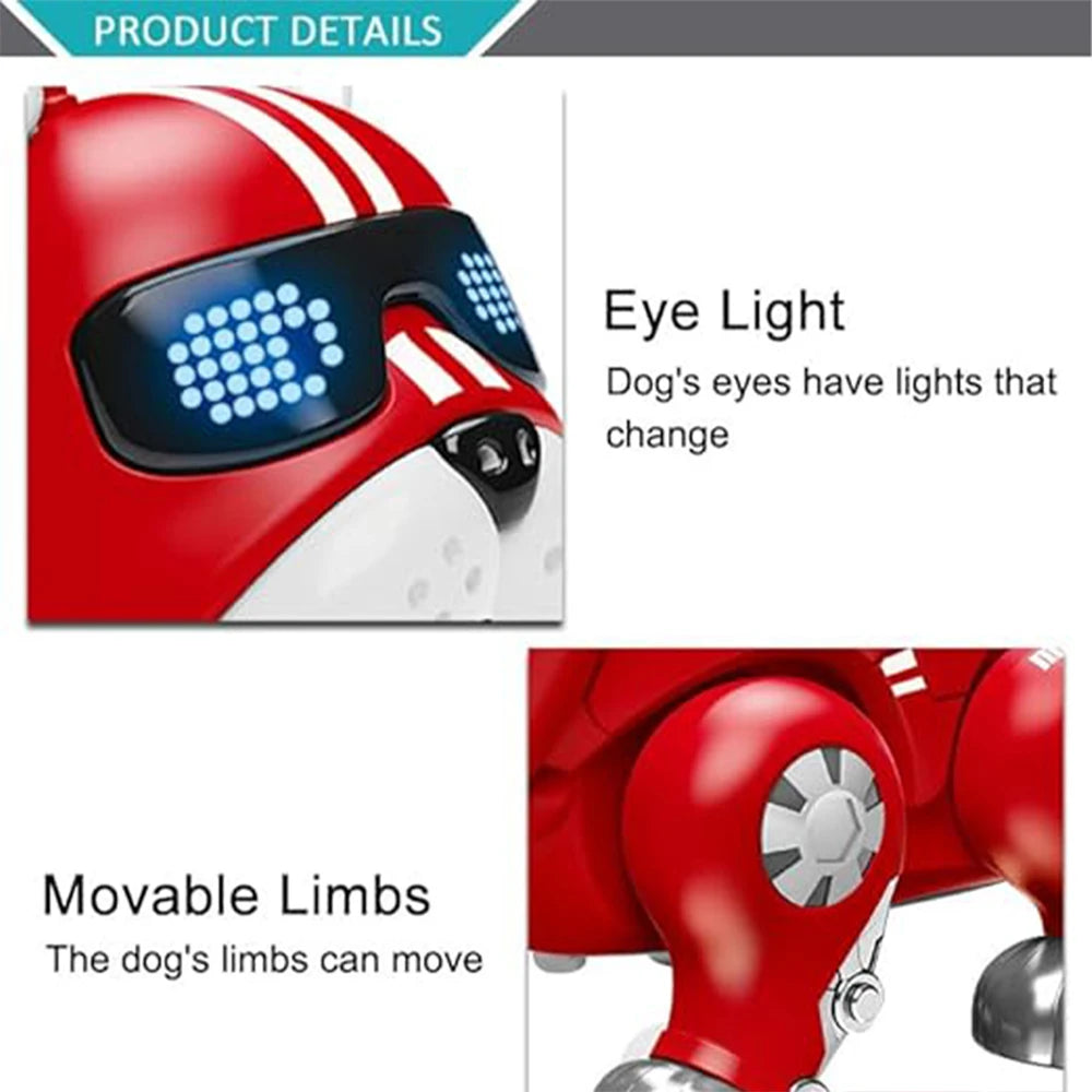 V01 Violent Dog With Movable Head And Limb Music Robot Dog Toy Red And Blue Children's Intelligent Mechanical Dog Electronic Pet