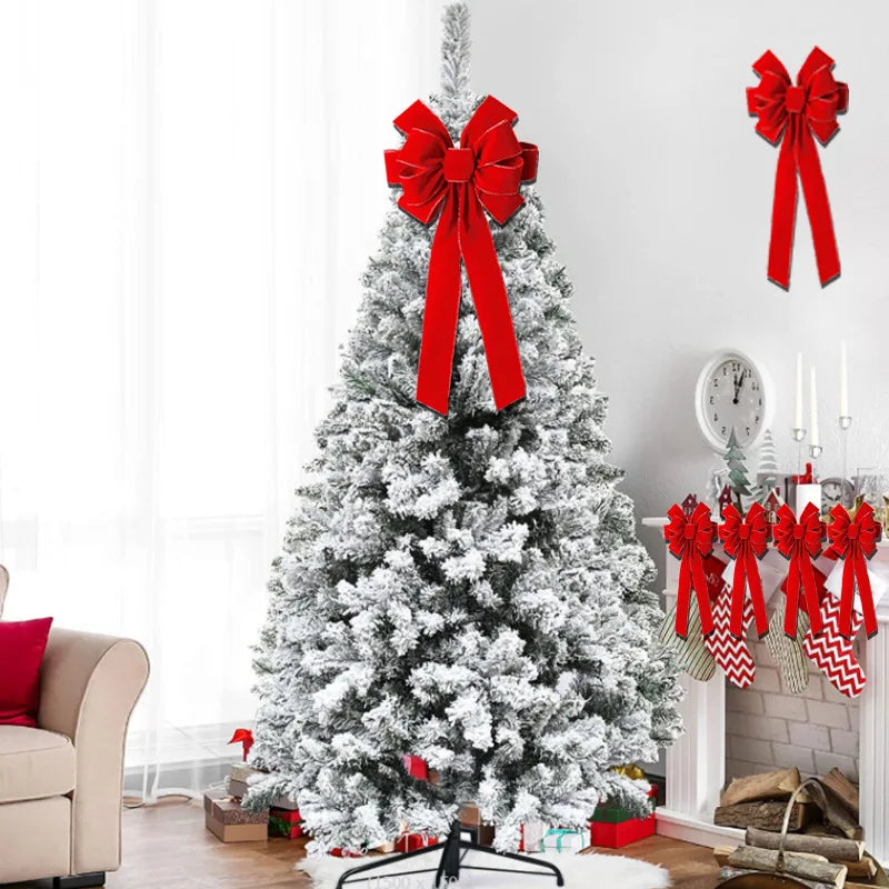 Red Christmas Bows Outdoor Decorations,Large Christmas Tree Topper Bow with Glitter Gold Edge for Xmas Home Front Door Decor