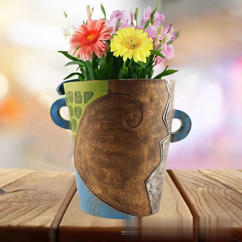 Abstract Art Vase Resin Vase  Colorful Face Planter Unique Resin Human Head Flower Pot Decoration Indoor Outdoor Art Decoration