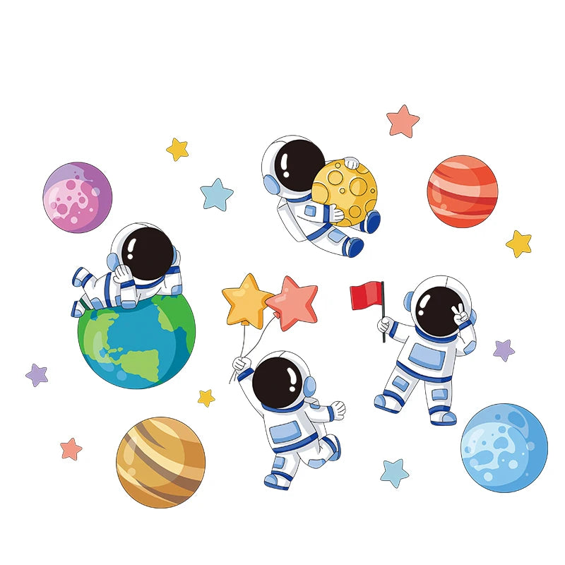 Astronauts Wall Stickers Vinyl DIY Stars Planets Wall Decals for Kids Rooms Baby Bedroom Children Nursery Home Decoration