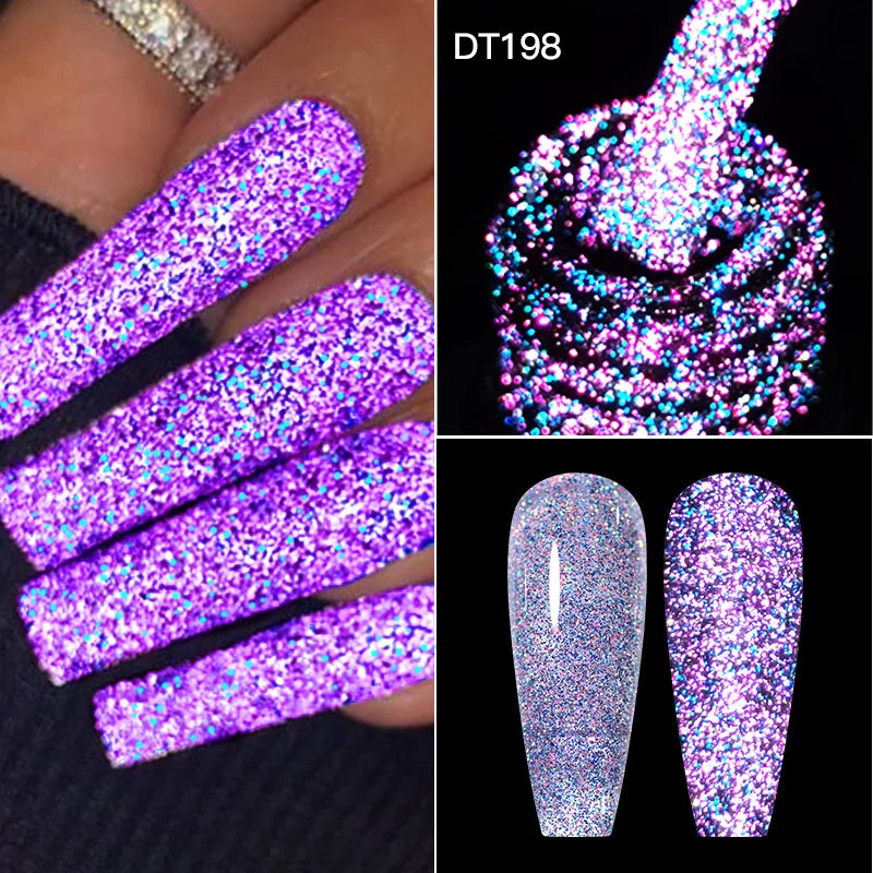 MEET ACROSS Sparkling Rose Pink Reflective Glitter Gel Nail Polish 7ML Nail Gel Manicure Semi Permanent UV LED Varnish Nail Art