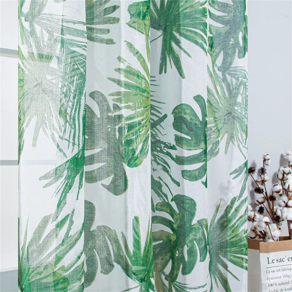 Window Sheer Curtains Flower Butterfly Monstera Pattern Basic Rod Pocket Panel for Bedroom Children Living Room Yard Kitchen