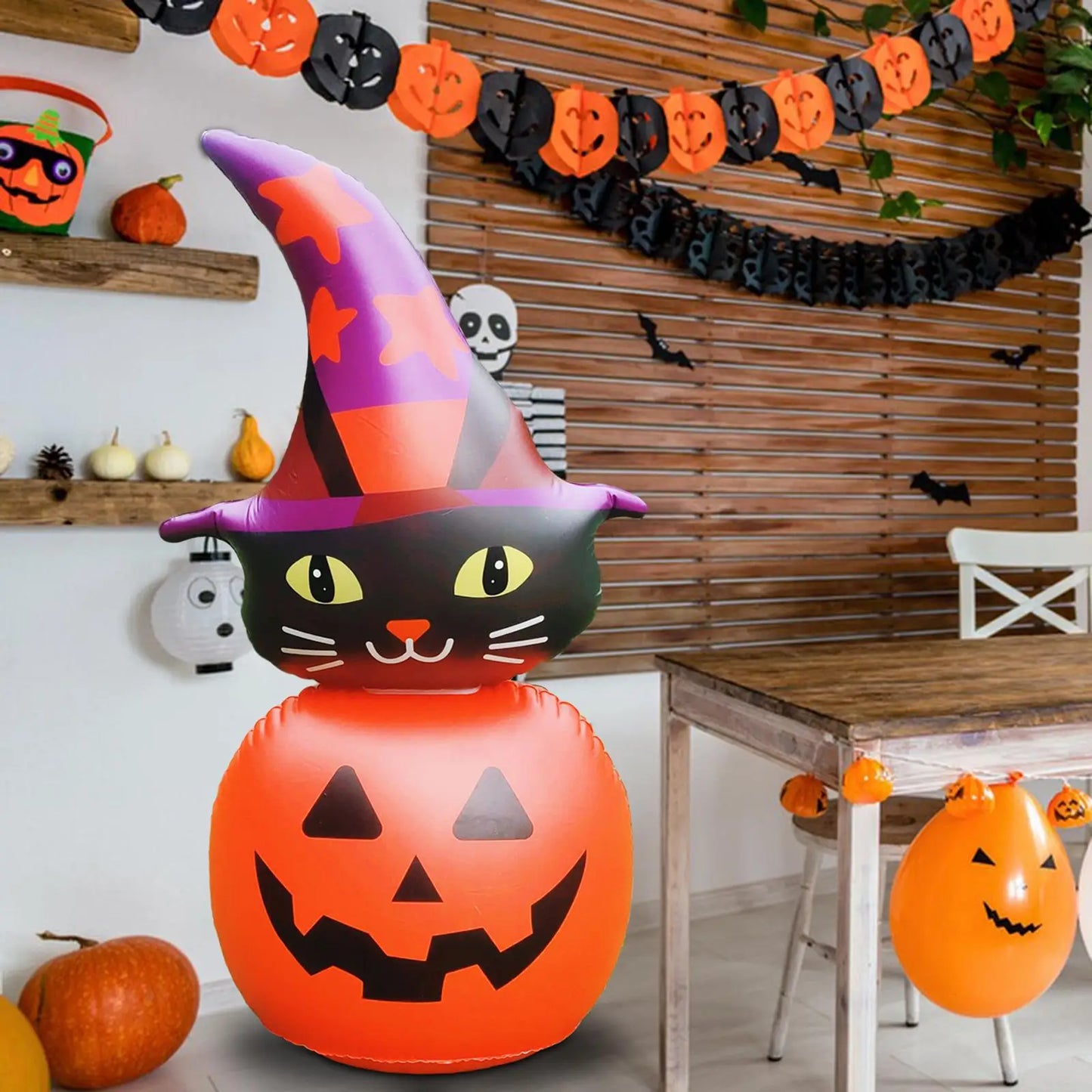 3.8ft Halloween Inflatable Decoration Pumpkin Cat Flashing Light for Holiday Garden Outdoor Yard Decor