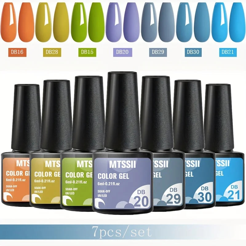 Mtssii 7pcs/set Gel Nail Polish Set For All Season Nail Art Semi-permanent nail polish Soak Off UV/LED Gel Polish nail supplies