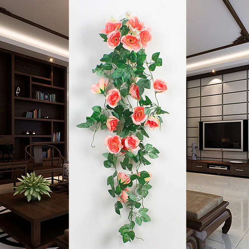 Artificial Flower Rattan Fake Plant Vine Decoration Wall Hanging Roses Flowers for Home Wed Party interior outdoor Decoration