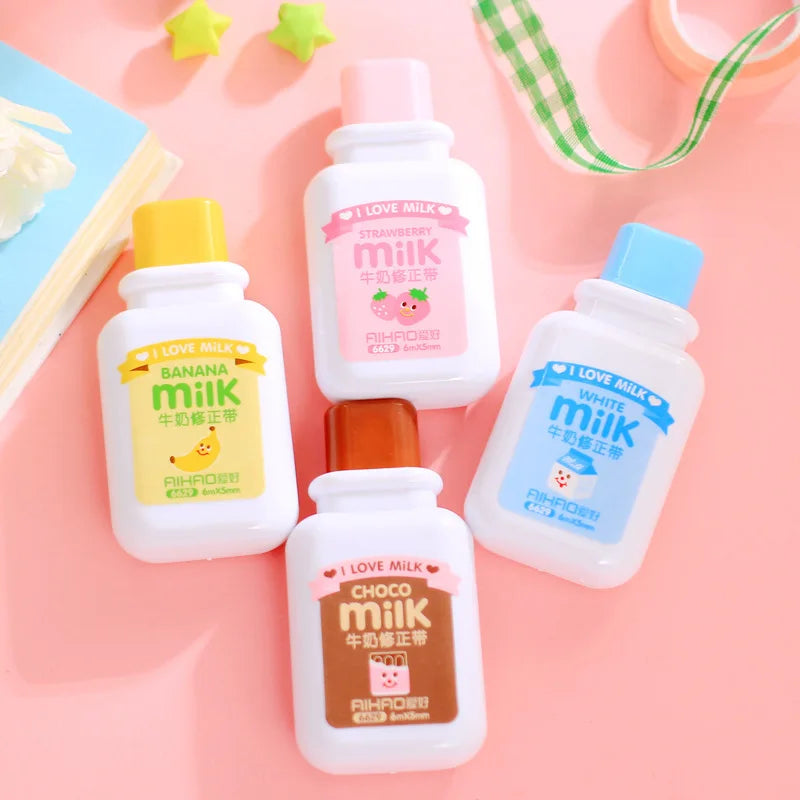 4 pcs/lot Novelty Milk Bottle Kawaii White Out Corrector Practical Correction Tape Diary Stationery School Supply