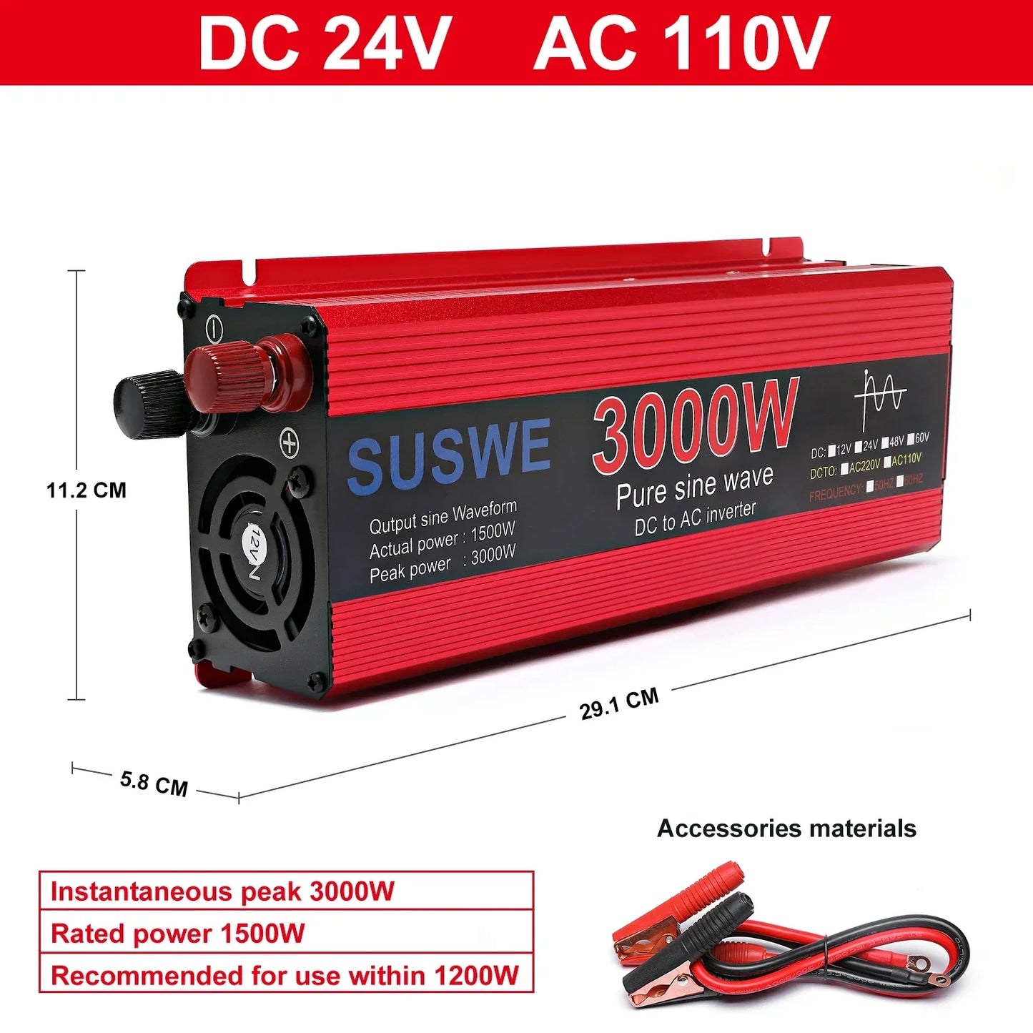 NEW Pure Sine Wave Inverter 1000W 2000W 2200W 3000W DC 12V 24V To AC 220V 110V  Voltage 50/60HZ Solar Car Inverters