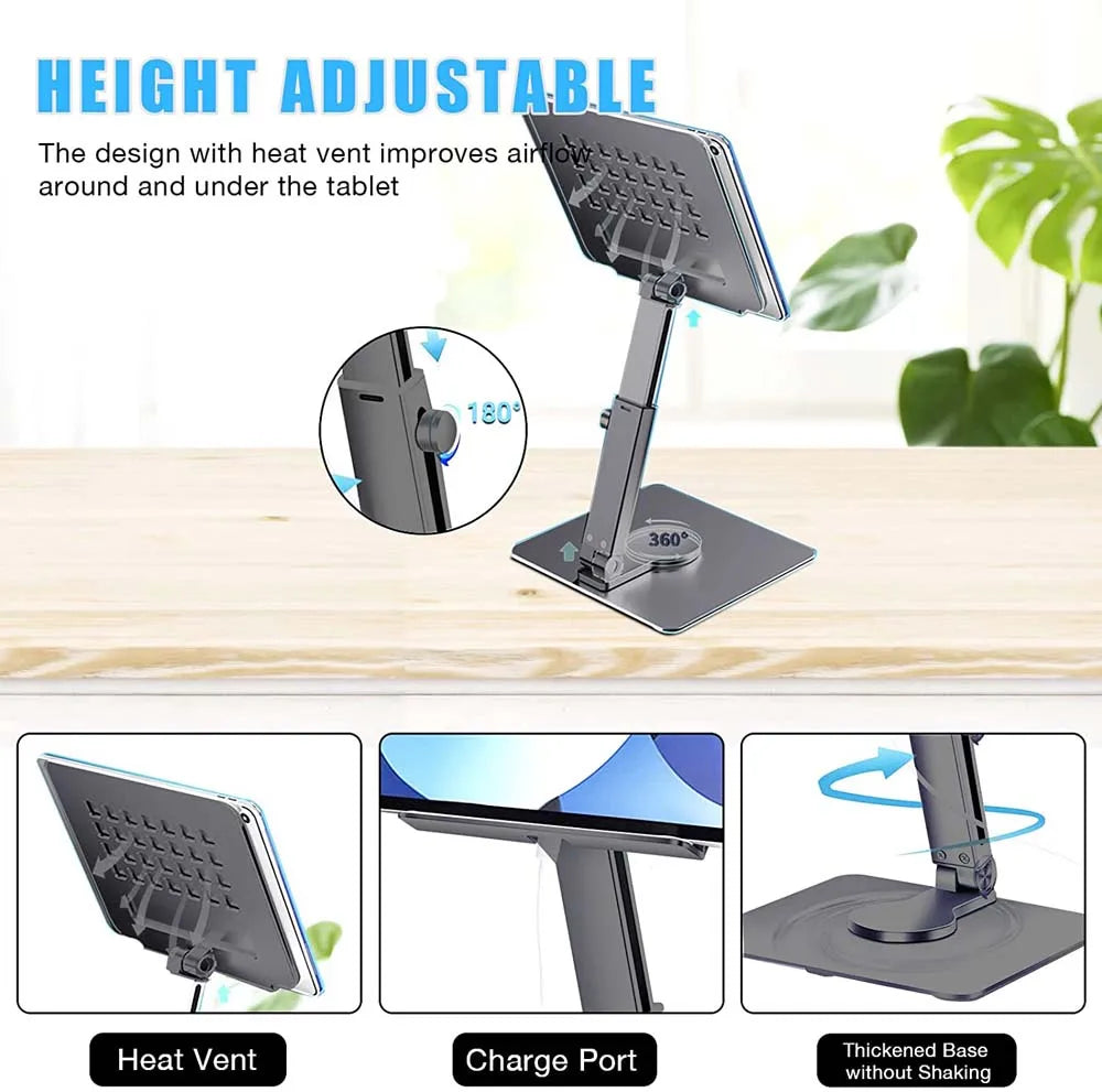 Aluminum Tablet Stand Desk Riser 360° Rotation Multi-Angle Height Adjustable Foldable Holder Dock For Xiaomi iPad Tablet Laptop