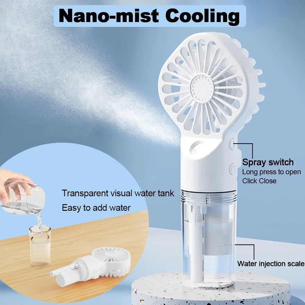 Handheld Mini Air Conditioner USB Rechargeable Portable Humidifier Mist Cooler Cooling Spray Humidifier Fan for Home/Office/Dorm