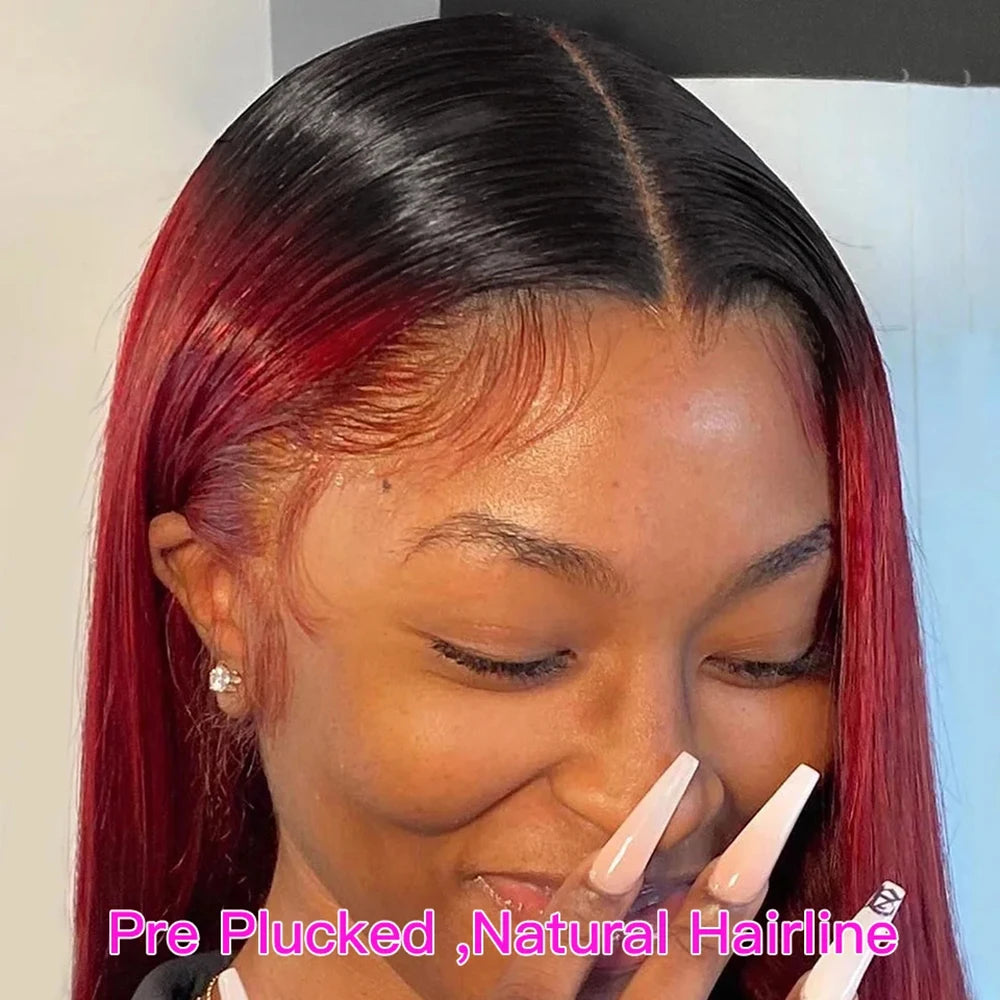 Peruvian Straight Hair 13x4 HD Lace Front Wig Human Hair Wigs 1B/99J Burgundy Pre-Plucked 4x4 Lace Closure Human Hair Wigs