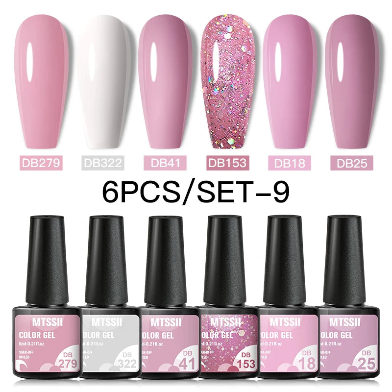 6PCS/SET Color Nail Gel Polish Set Kits  Base Top Coat  Varnish Soak Off UV Gel LED Semi Permanent All For Manicure Nail Art