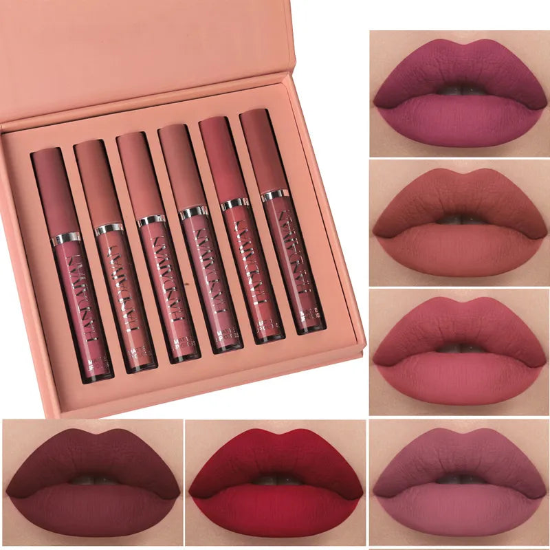 Handaiyan Lipstick Kit Sexy Long Lasting  Liquid Lipstick Glaze Set Nonstick Cup Waterproof  beauty  Makeup for Women Maquiagem