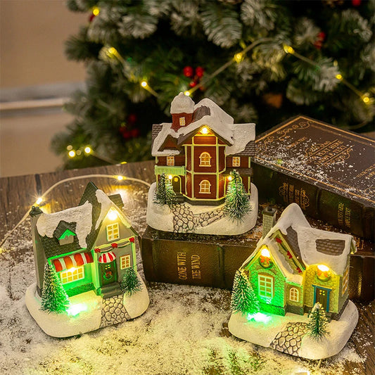 LED Light Up Small Village House Scene Christmas Decor Ornament Christmas Decoration Xmas Navidad New Year Gifts