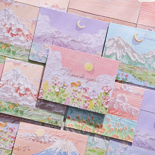 6pcs/set of oil painting style cards Thank you card Folding card Blessing message card Gift card Art painting postcard