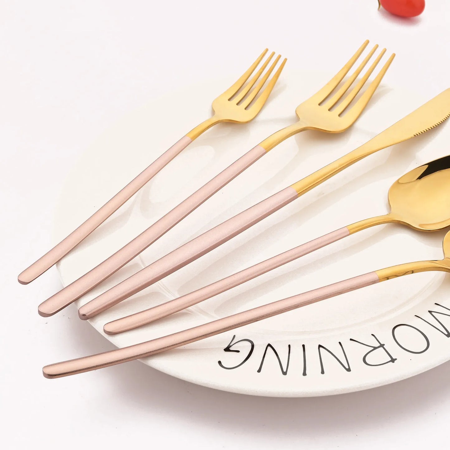 24/30Pcs Pink Gold Dinnerware Set 18/10 Stainless Steel Knife Fork Spoon Cutlery Set Tableware Silverware Set Dishwasher Safe