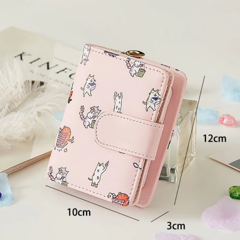 Mini Cartoon Short Wallets Women Student Coin Zipper PU Leather Foldable Korean Purses Ins Portable Simple Kawaii Holders Femme