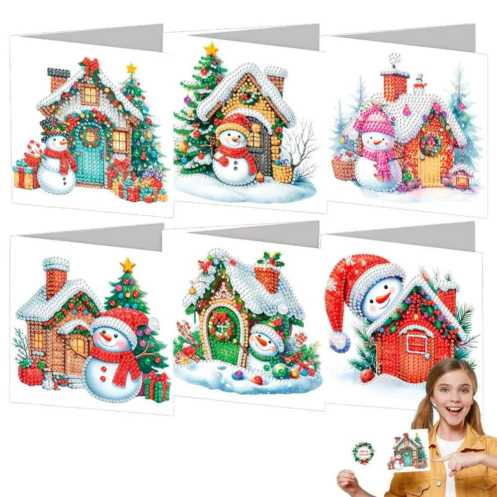 Christmas House Cards 6X Make Rhinestone Painting Cards With Envelopes Christmas Rhinestone Art Painting Greeting Cards For