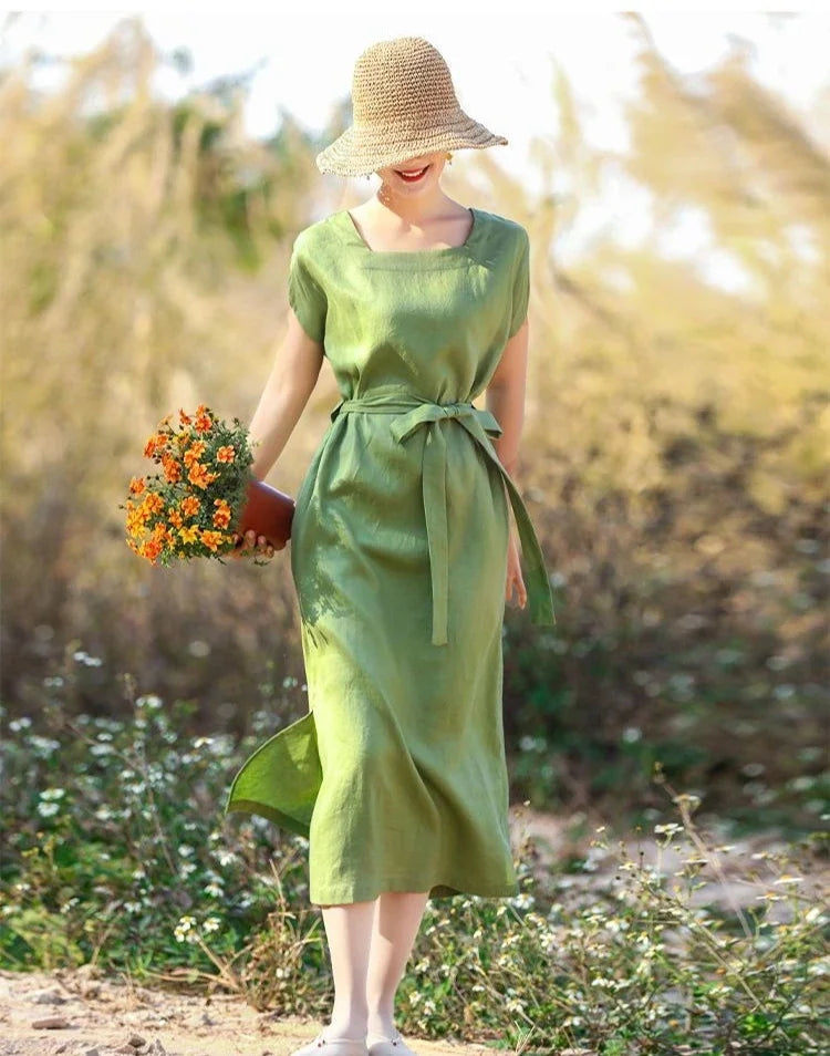 Midi Bandage Green Short Sleeve Female Dress Chic and Elegant Pretty on Promotion Sale Clearance Luxury A Line Women's Dresses
